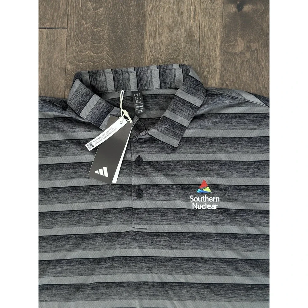 Adidas Mens Grey Striped Polo Golf Shirt Southern Nuclear XL HR7981 New